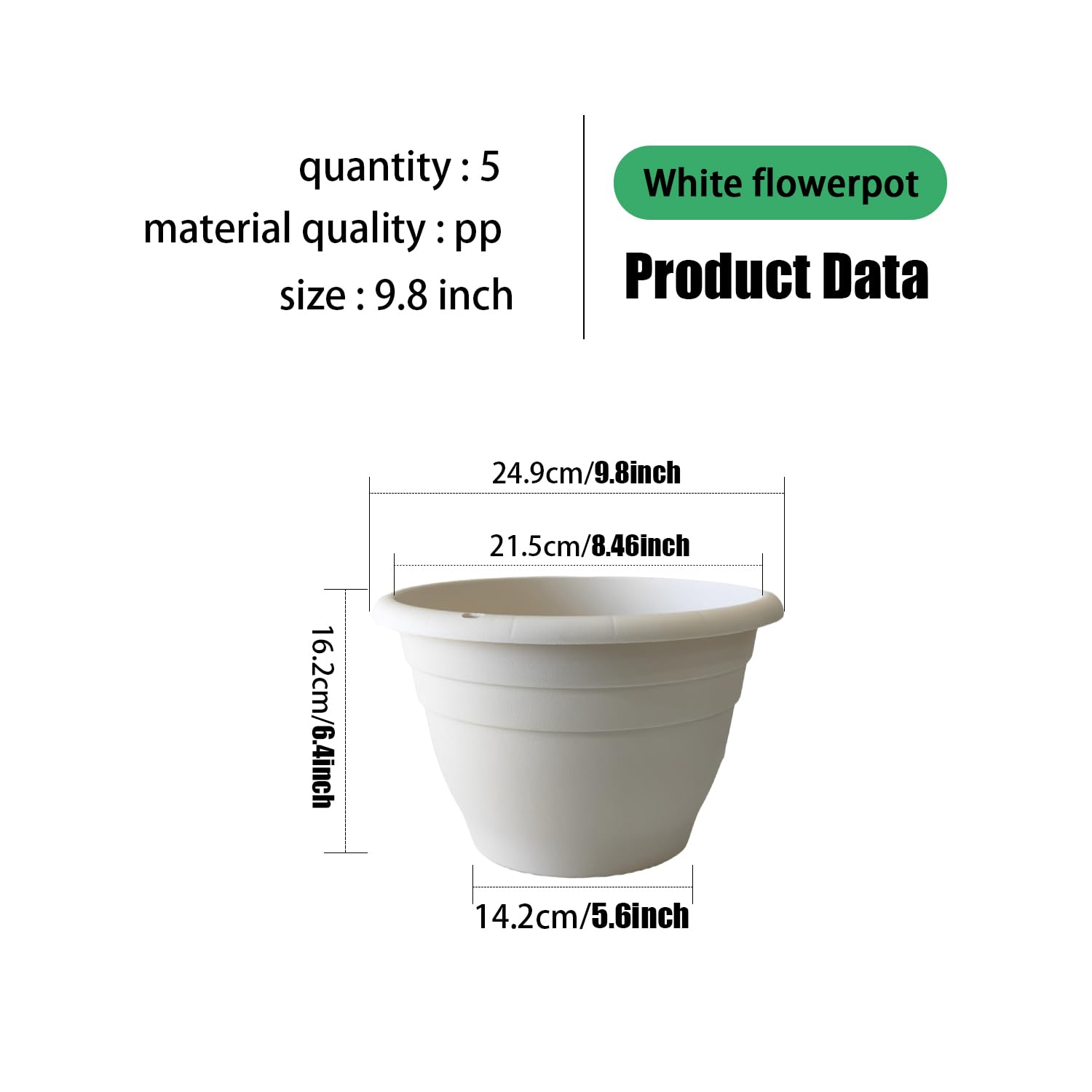RooTrimmer white planter with hanging holes for space-saving balcony displays.