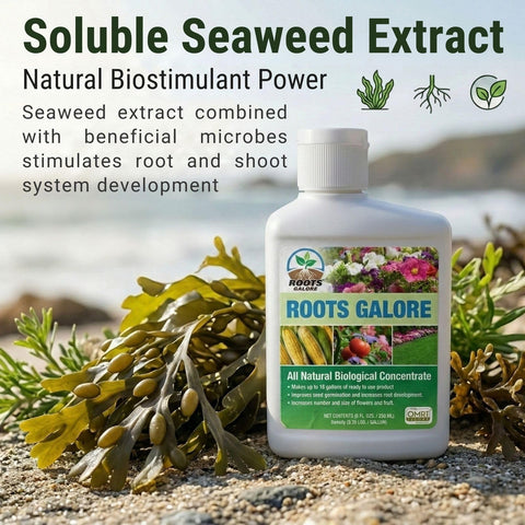 Roots Galore RG800147 contains 3% soluble seaweed extract for resilience.