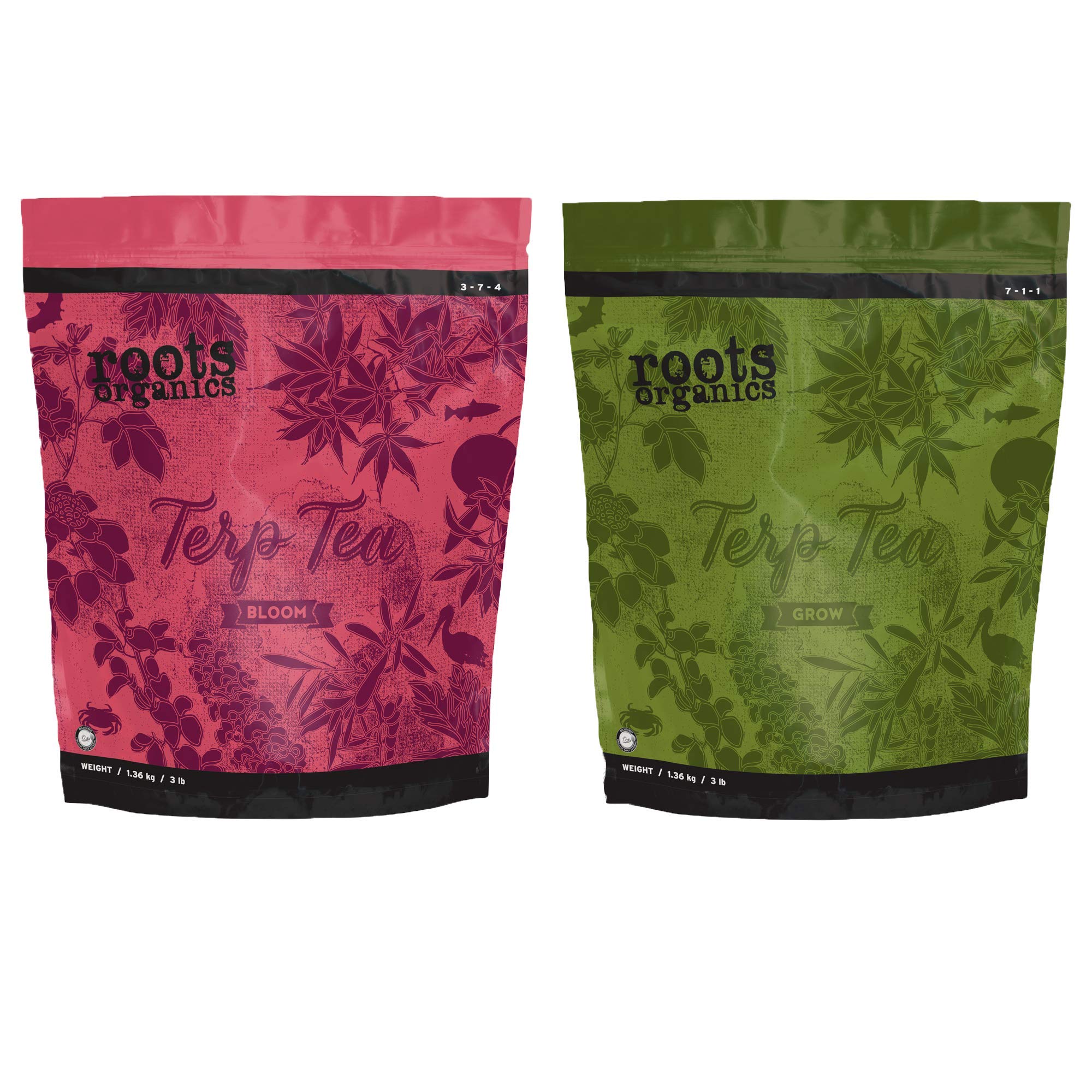 Roots Organics Terp Tea Combo packaging showing Grow and Bloom blends for thriving plants