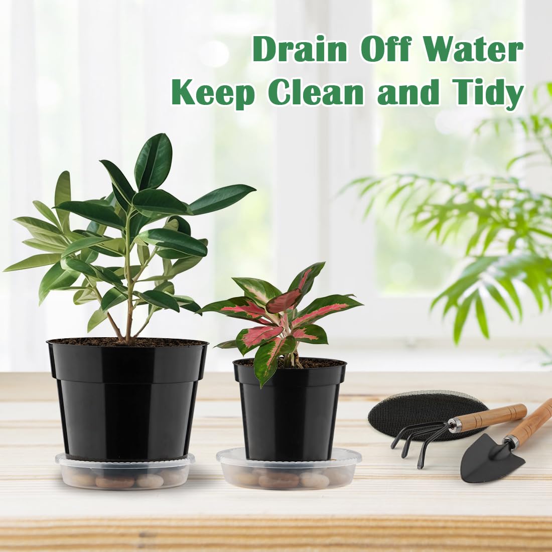 RooTrimmer 20-pack set includes pots, saucers, and mesh mats for organization.