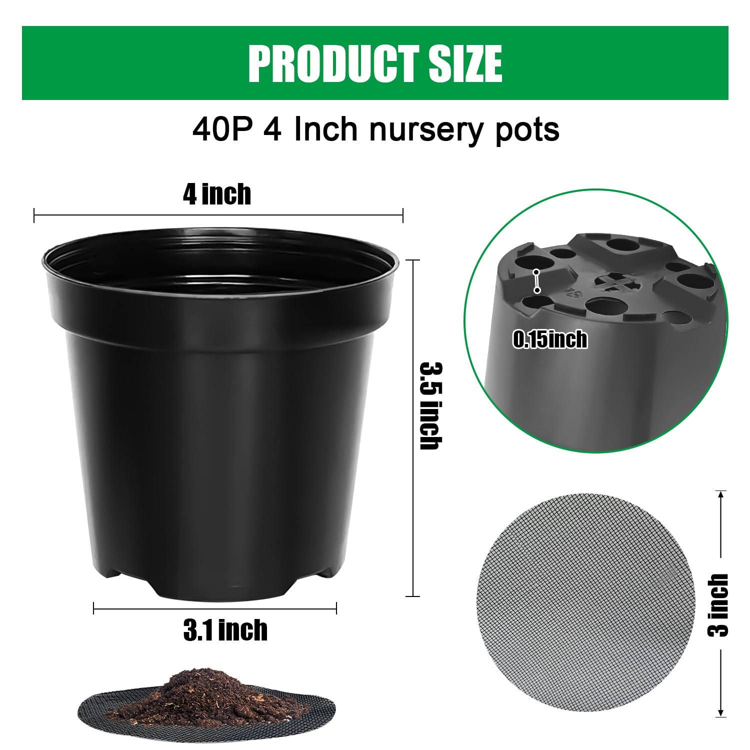 RooTrimmer 4-inch nursery pot showing eight drainage holes for moisture control.