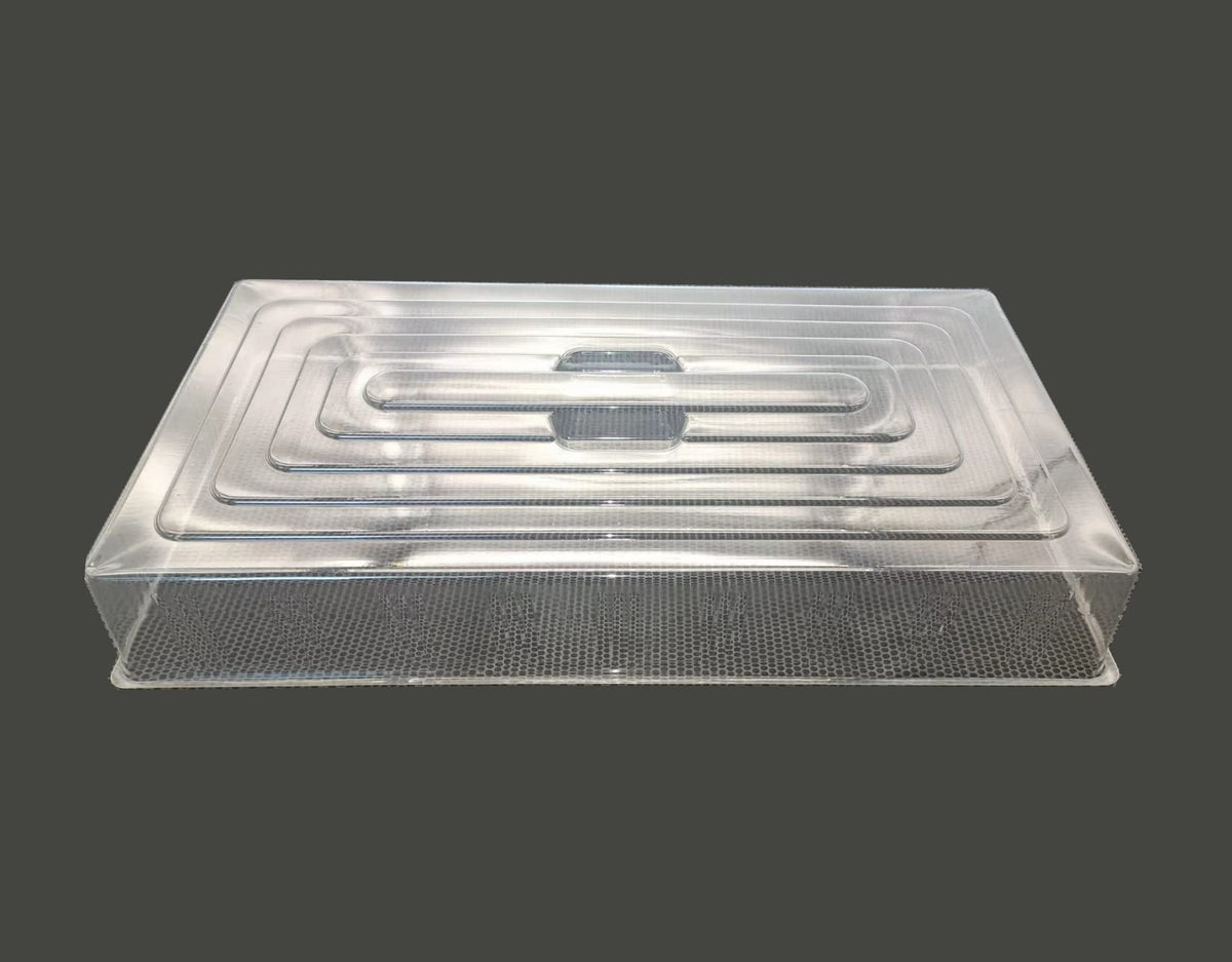 RooTrimmer humidity dome covering a seed tray to maintain moisture for steady germination potential.