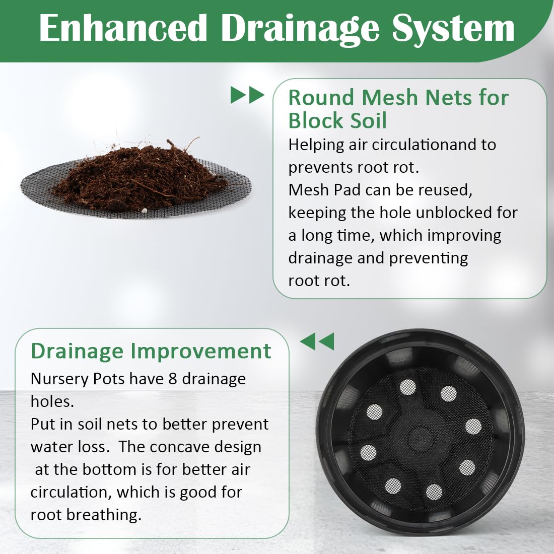 RooTrimmer mesh nets in use contain soil during potting.