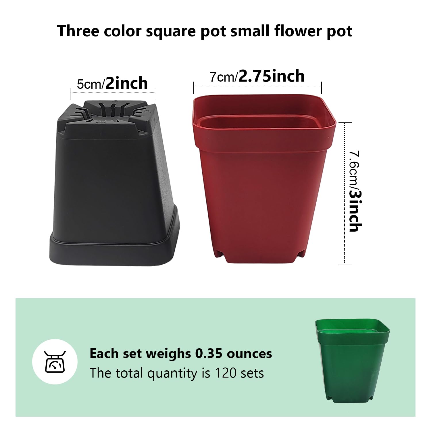 RooTrimmer 2.7-inch black square pot, sturdy for succulents.