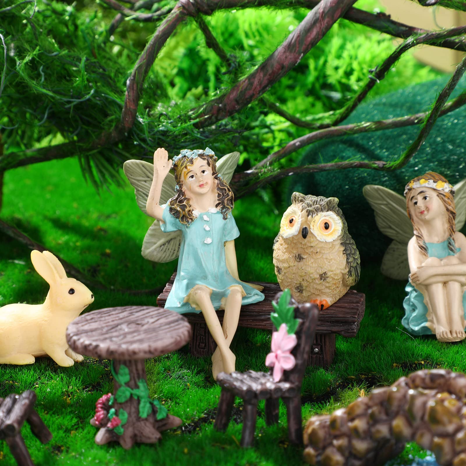 Roowest owl figurine offers a charming focal point at dusk.