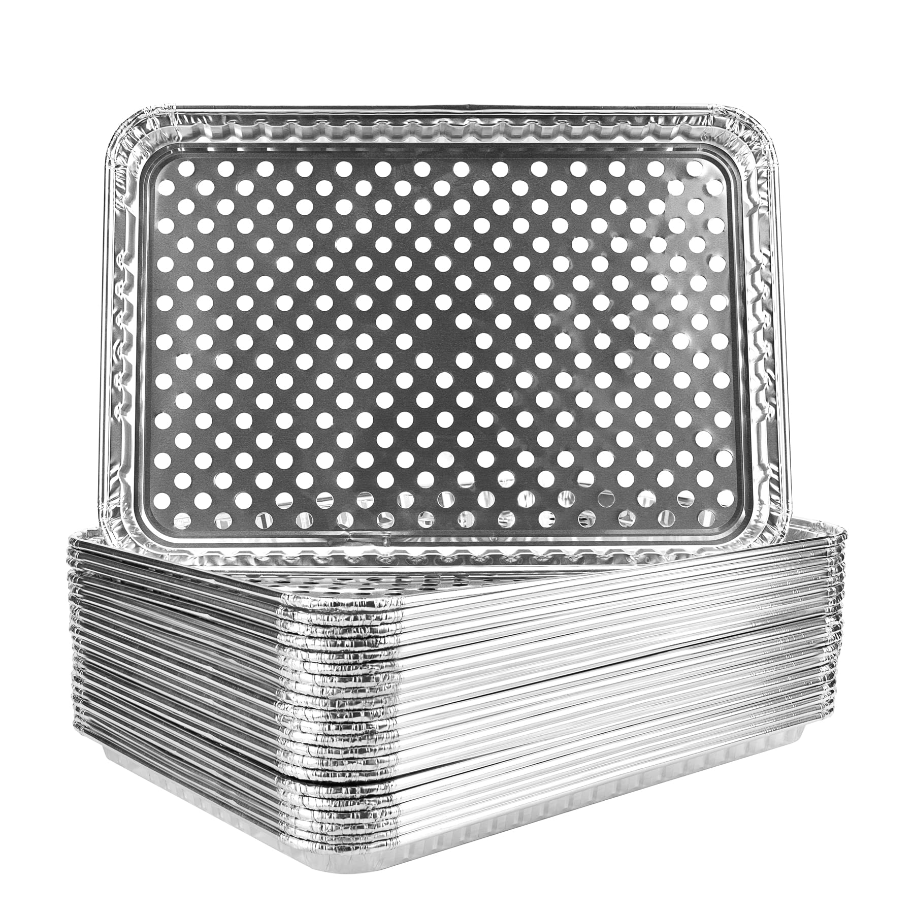 Roponan grill topper pan on a hot grill catches food pieces and preserves flavor.