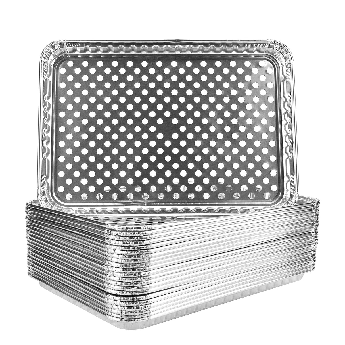 Roponan grill topper pan on a hot grill catches food pieces and preserves flavor.