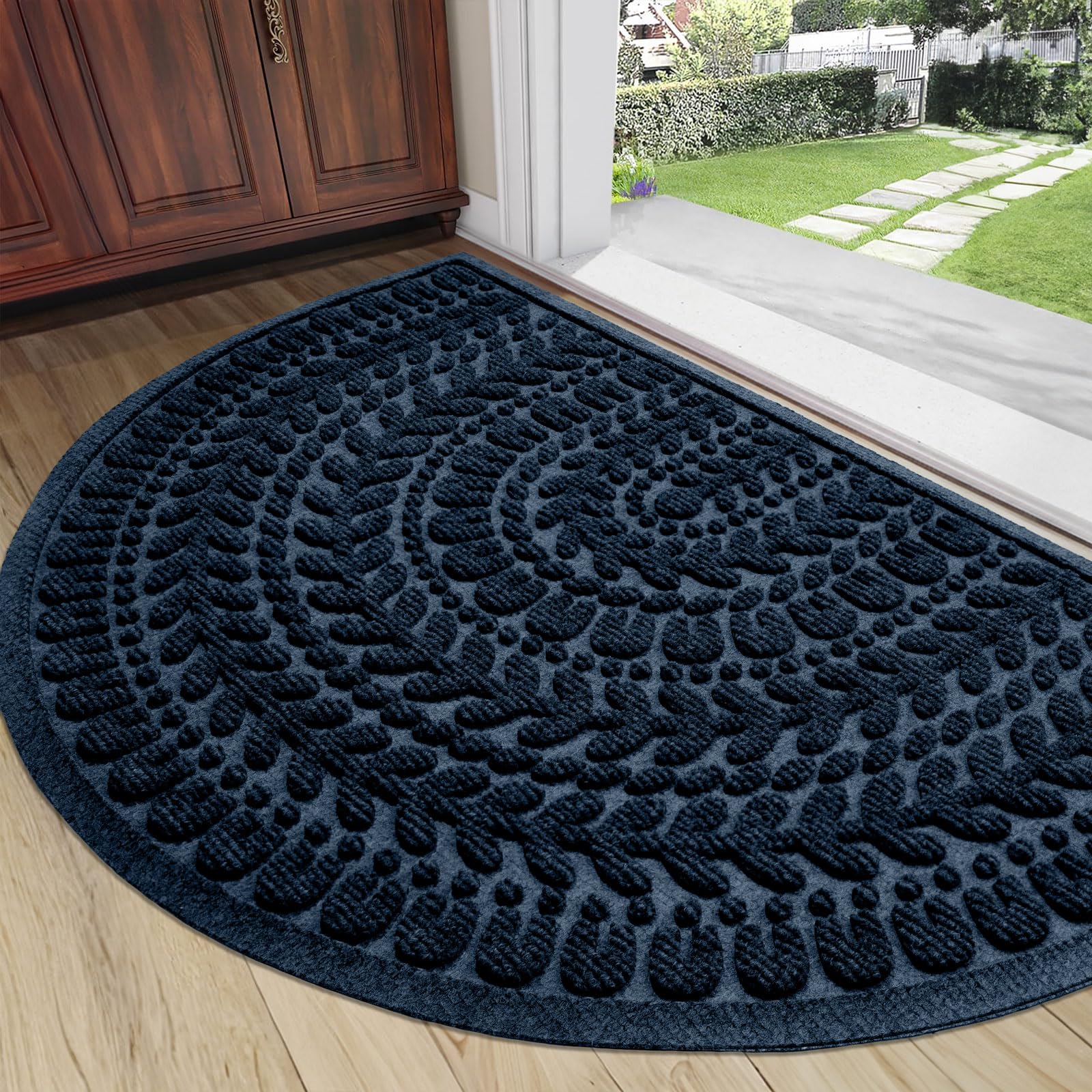 RORA half-circle door mat at the front door for stylish entry and dirt control.