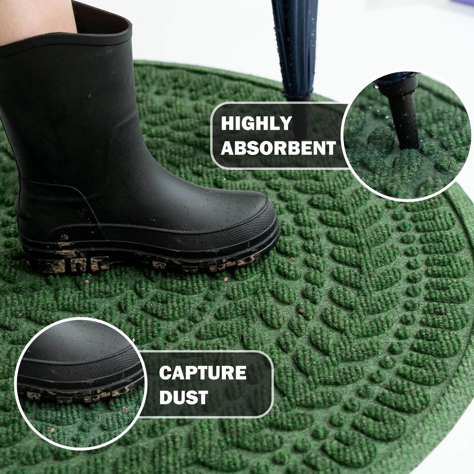 RORA half-circle door mat texture closeup shows durable, weather-resistant fibers.