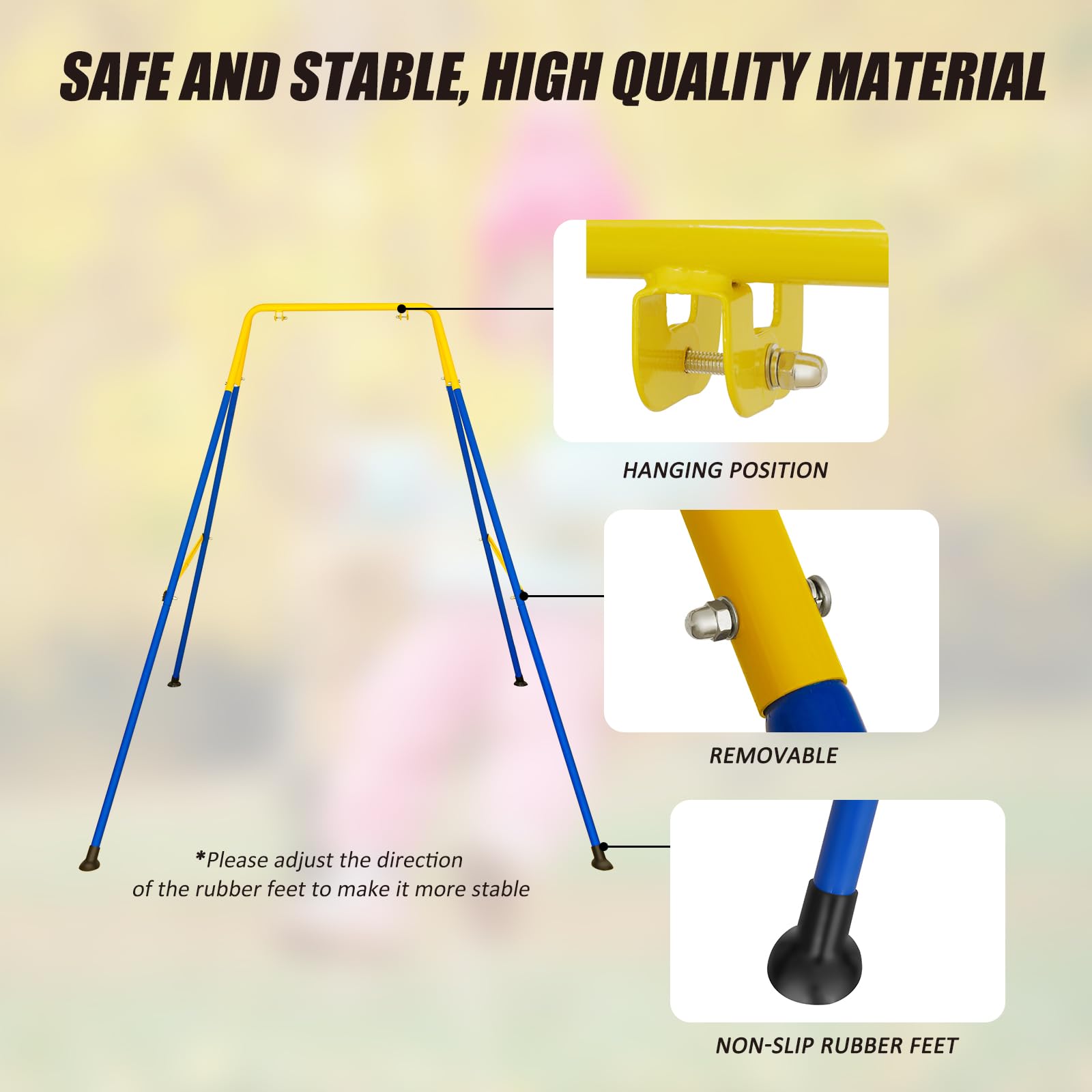 Rormcheny swing stand includes two heavy-duty carabiners for easy hanging