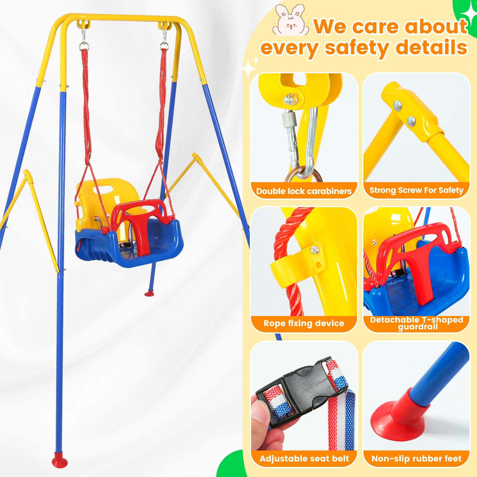 Rormcheny spacious stand offers room for different toddler swings.