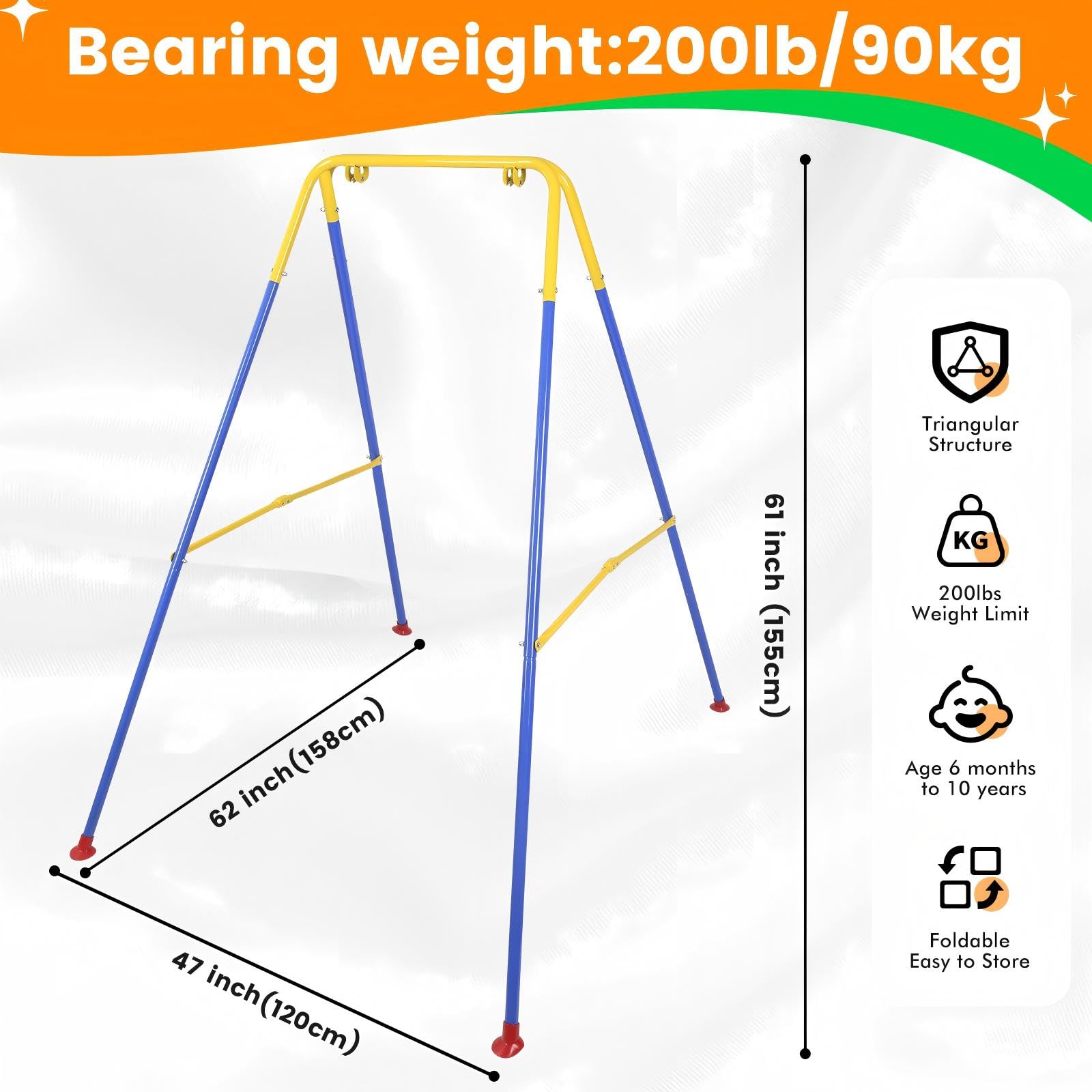 Rormcheny toddler swing stand dimensions 47x62x61 inches fit most swings