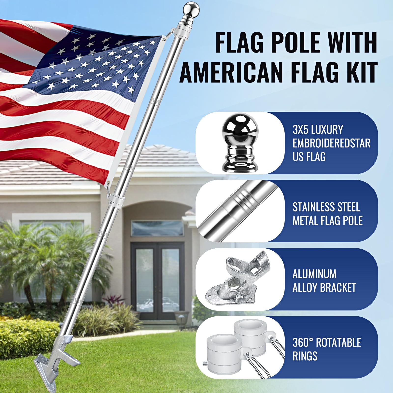 Rosflagus Jetlifee flagpole outdoor installation for easy yard setup