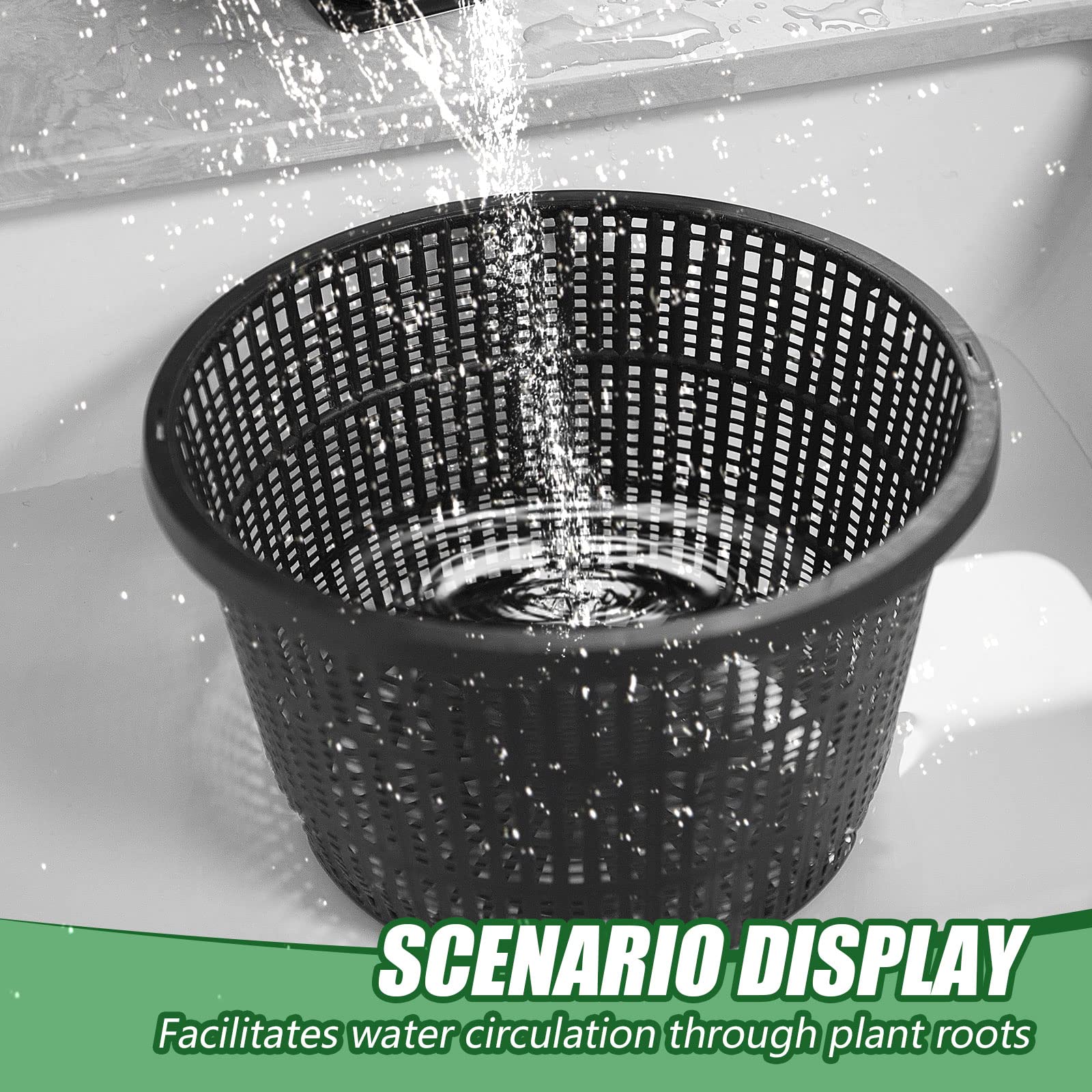 Roshtia lily nursery basket in water demonstrates gentle root containment