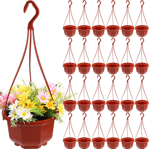 Roshtia brown hanging planter pots 24-pack for balcony greenery
