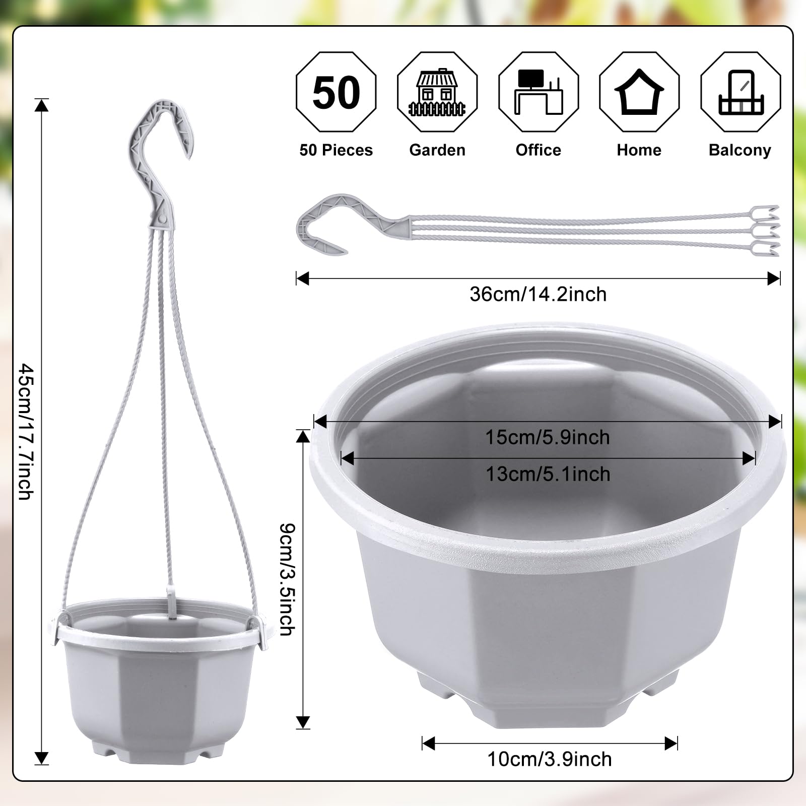 Roshtia hanging pot with sturdy hook assembly for secure displays