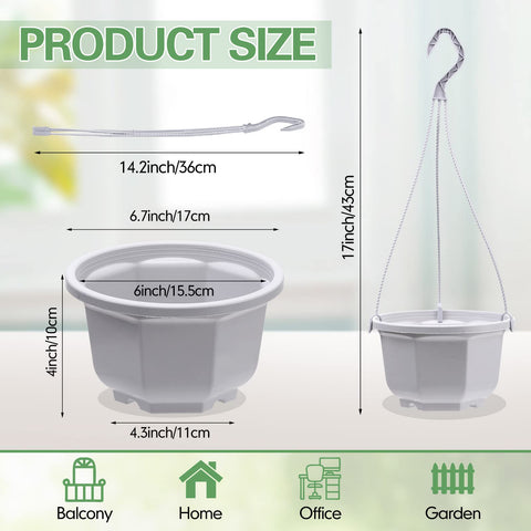 Roshtia white PP hanging planter 6-7 inch ideal for small plants and succulents.