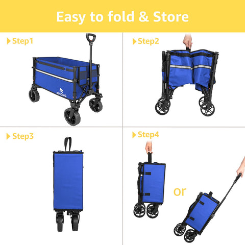 ROSONG blue wagon ready for groceries, camping gear, and gardening.