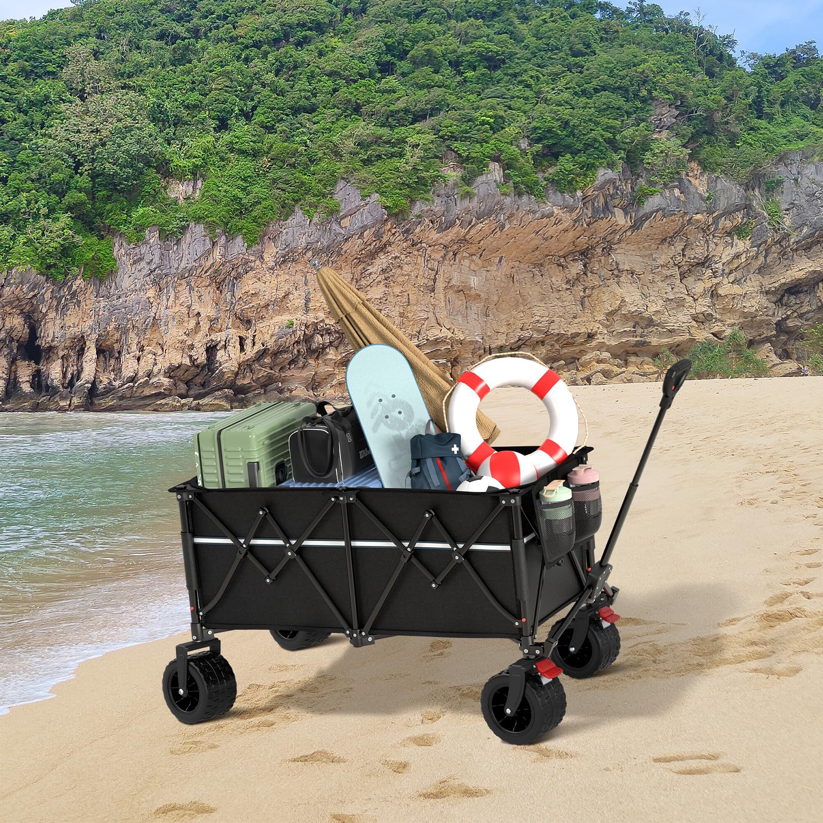 ROSONG collapsible wagon with all-terrain wheels for smooth rolls on rough surfaces
