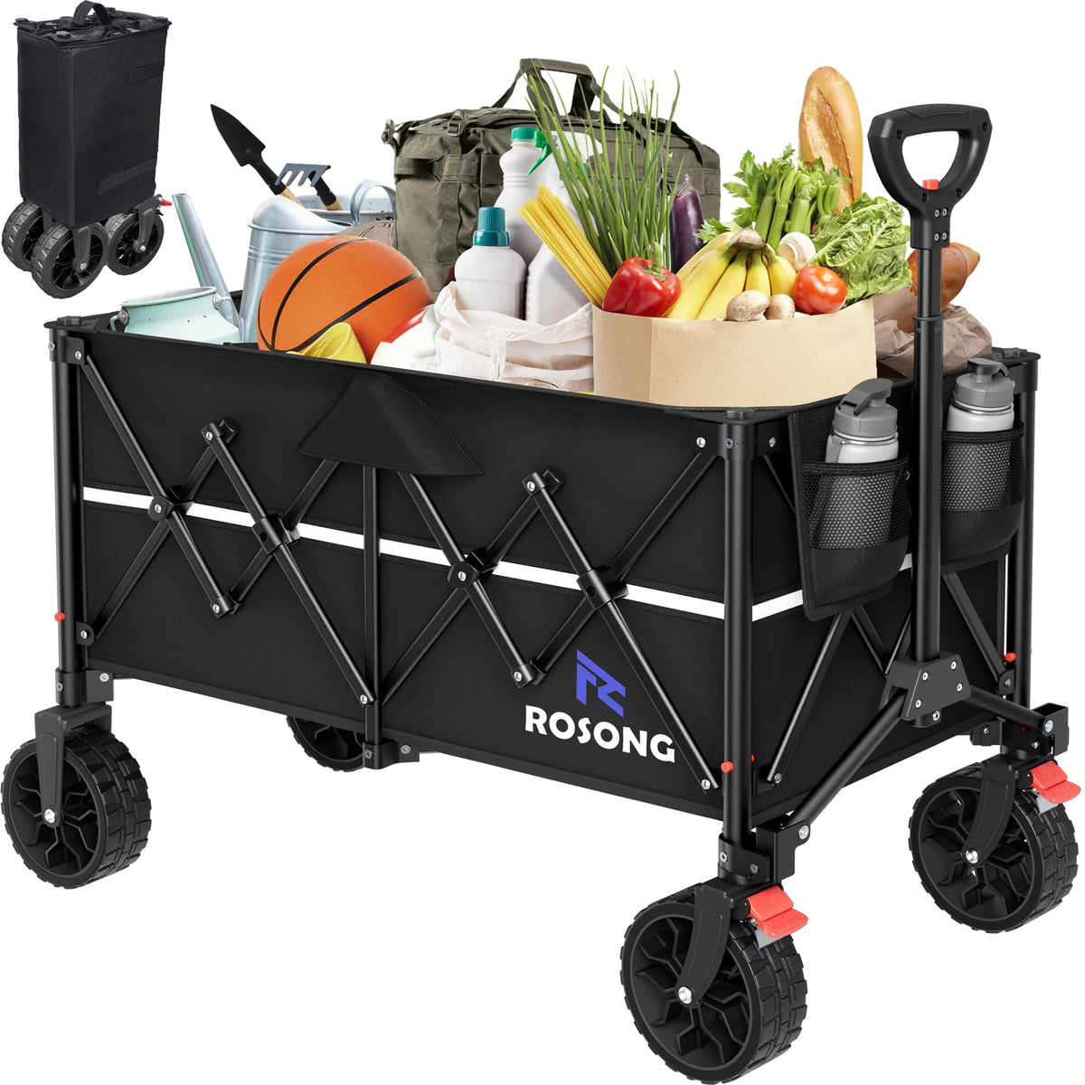 ROSONG collapsible wagon folded compactly for easy storage in car trunk
