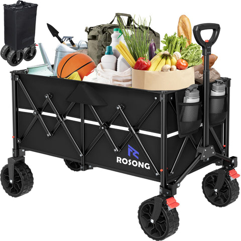 ROSONG collapsible wagon folded compactly for easy storage in car trunk