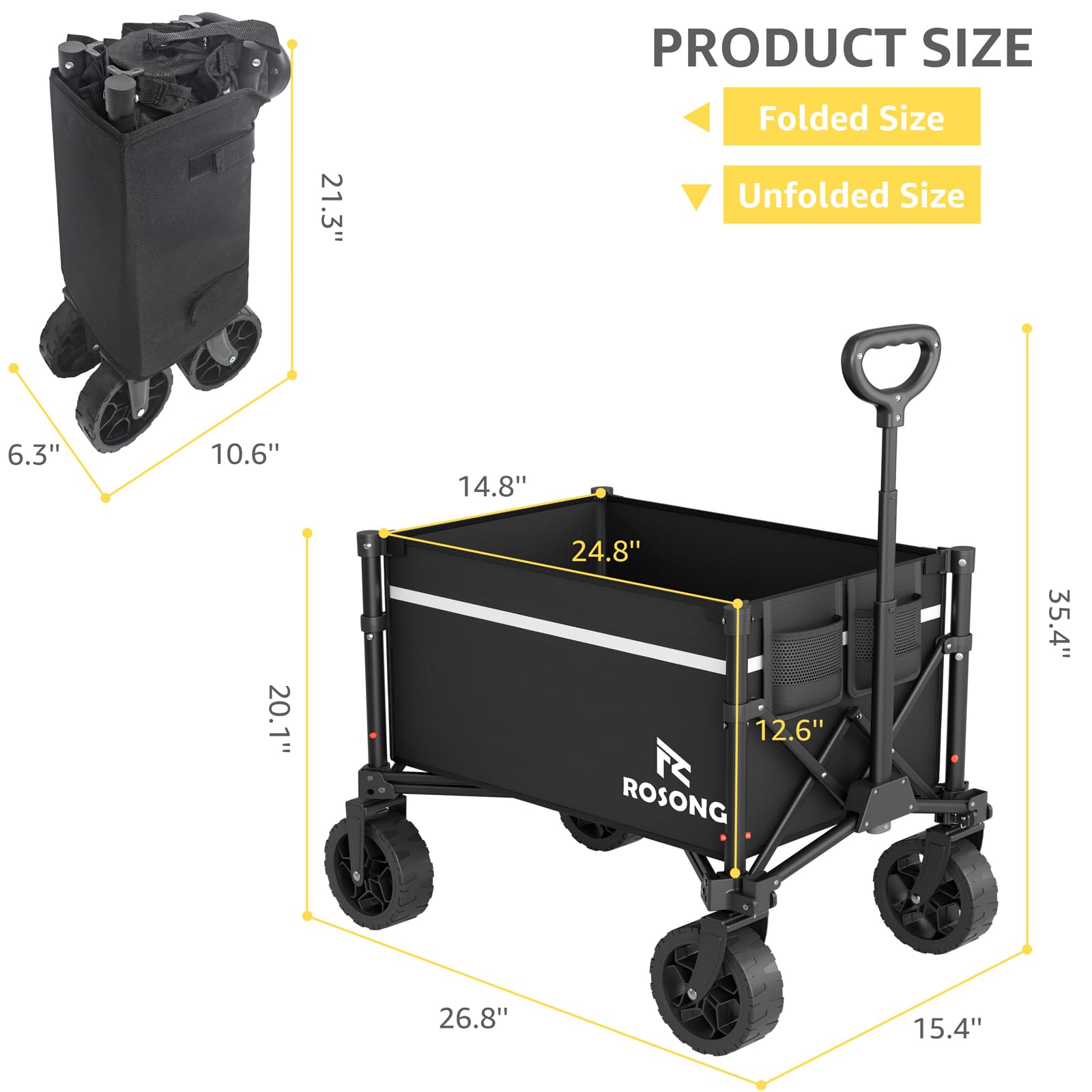 ROSONG collapsible wagon detachable wheels simplify cleaning and maintenance