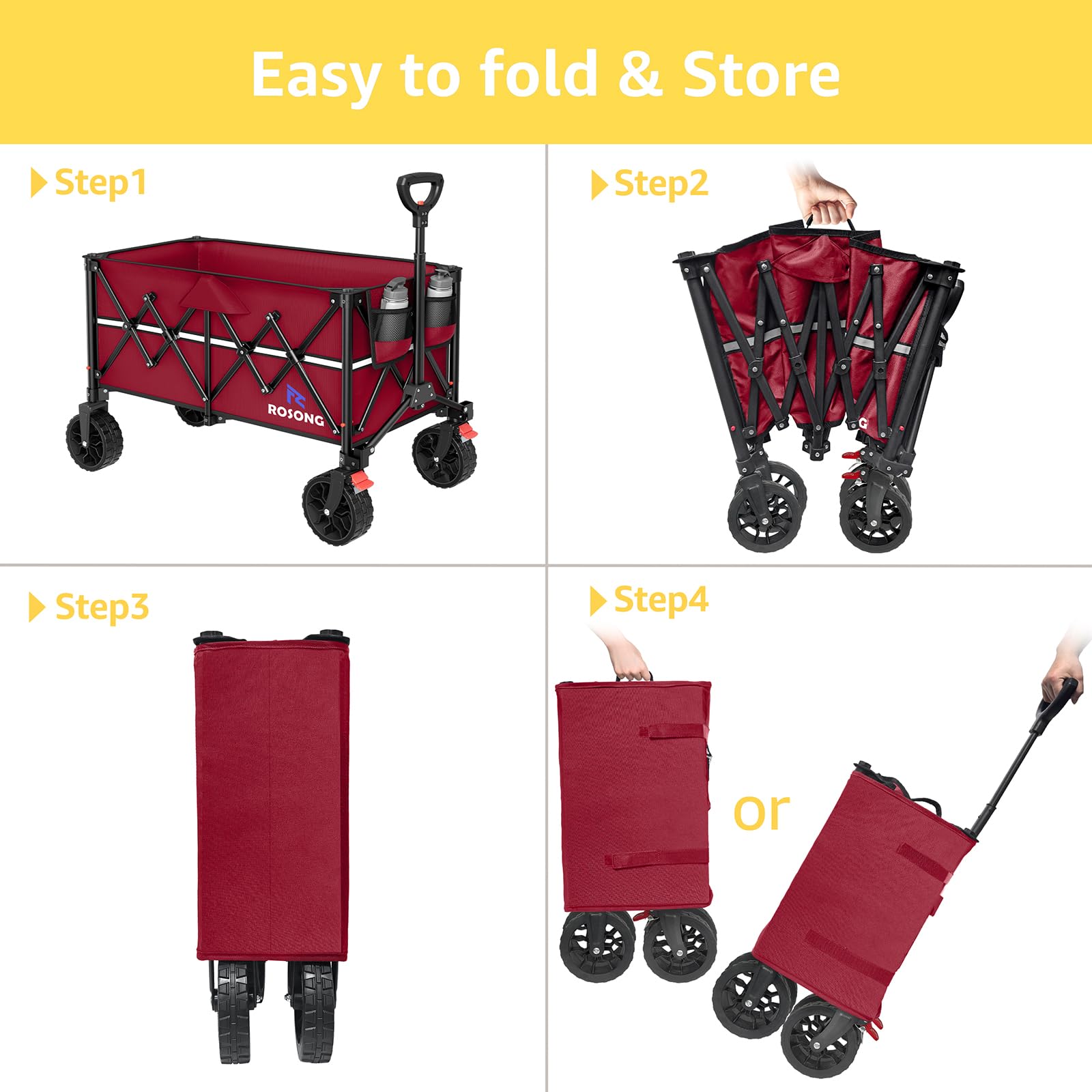 ROSONG wagon being wheeled across a park for easy transport.