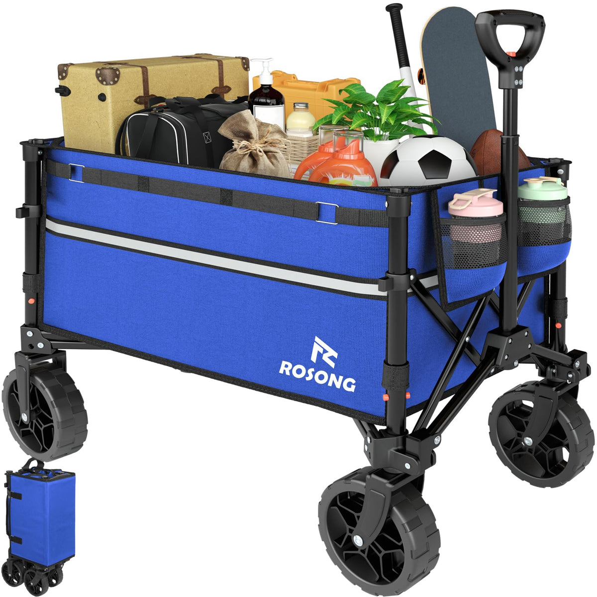 ROSONG collapsible wagon folded compact, easy to store in a trunk.