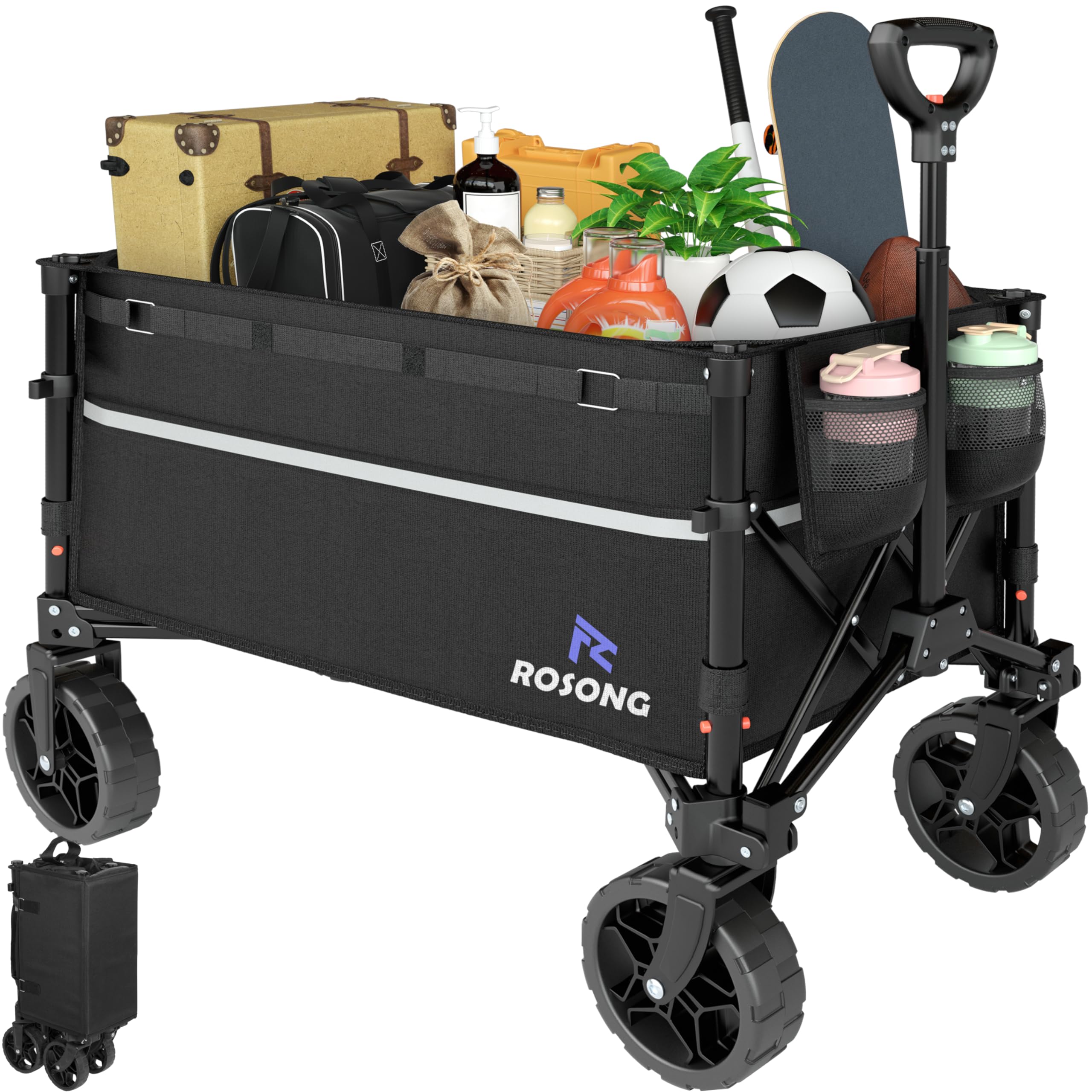 ROSONG collapsible wagon folded compact design for easy car storage.