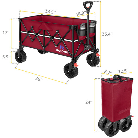 ROSONG wagon folded compactly for storage in a trunk or closet.