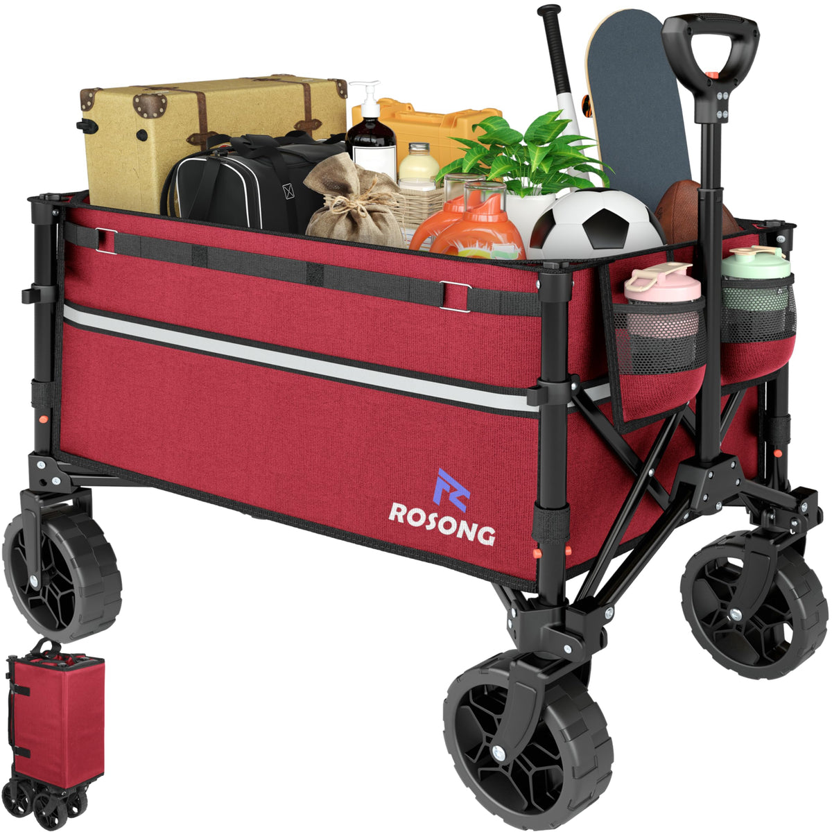 ROSONG collapsible wagon folded for compact car storage and easy portability