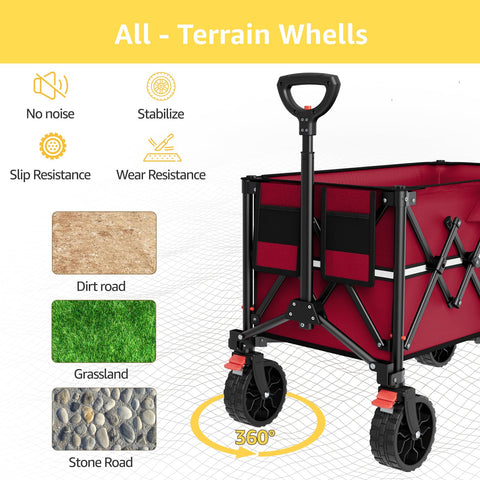ROSONG collapsible wagon in garden hauling tools and soil.