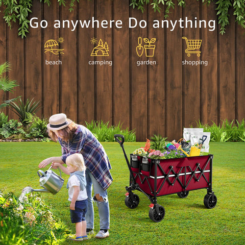 ROSONG collapsible wagon ready for grocery shopping with smooth-wheel transport.