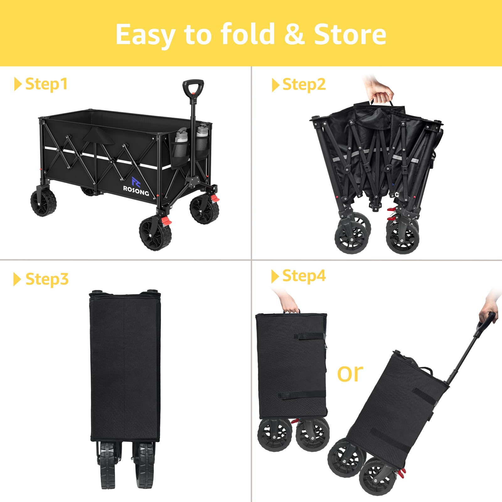 ROSONG portable foldable wagon ideal for groceries, beach, and camping