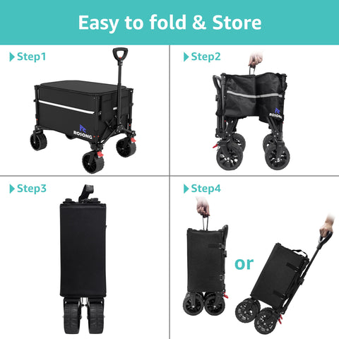 ROSONG Collapsible Wagon wear-resistant PU wheels handle rough terrain