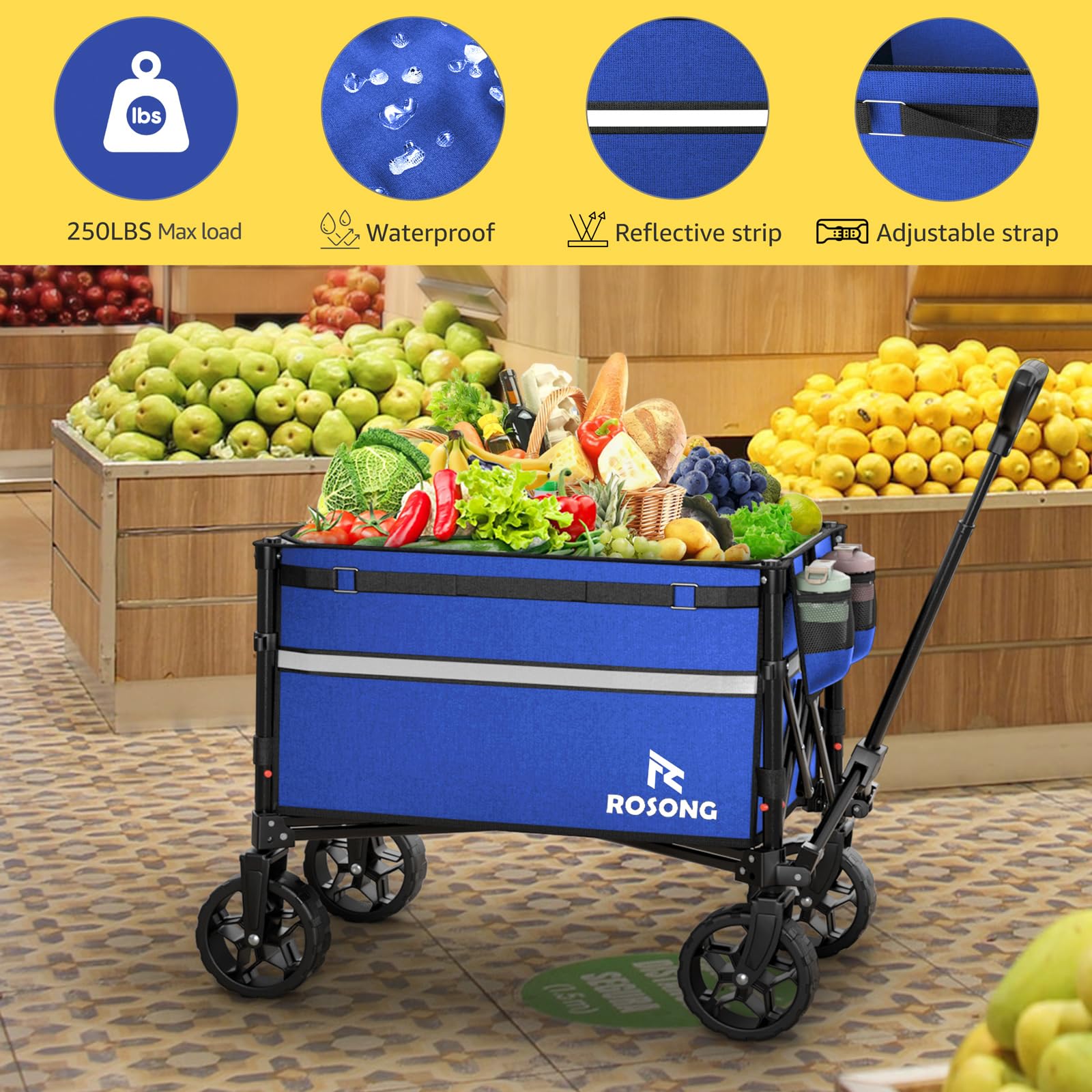 ROSONG heavy-duty steel frame with 120L capacity supports big loads.