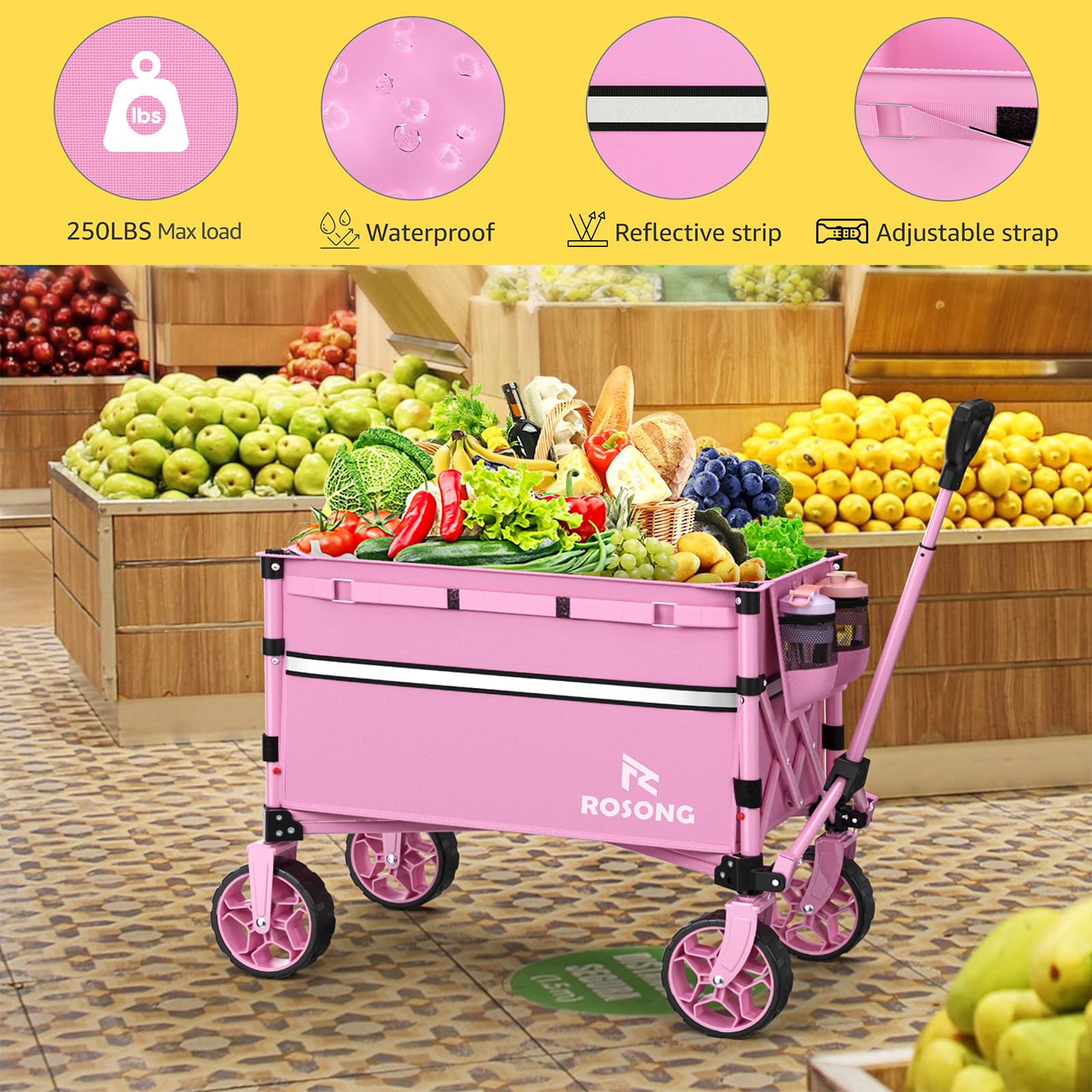 ROSONG heavy-duty wagon designed to haul groceries and garden supplies.