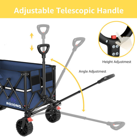 ROSONG collapsible wagon navy blue 1.2mm steel frame delivers durable construction.