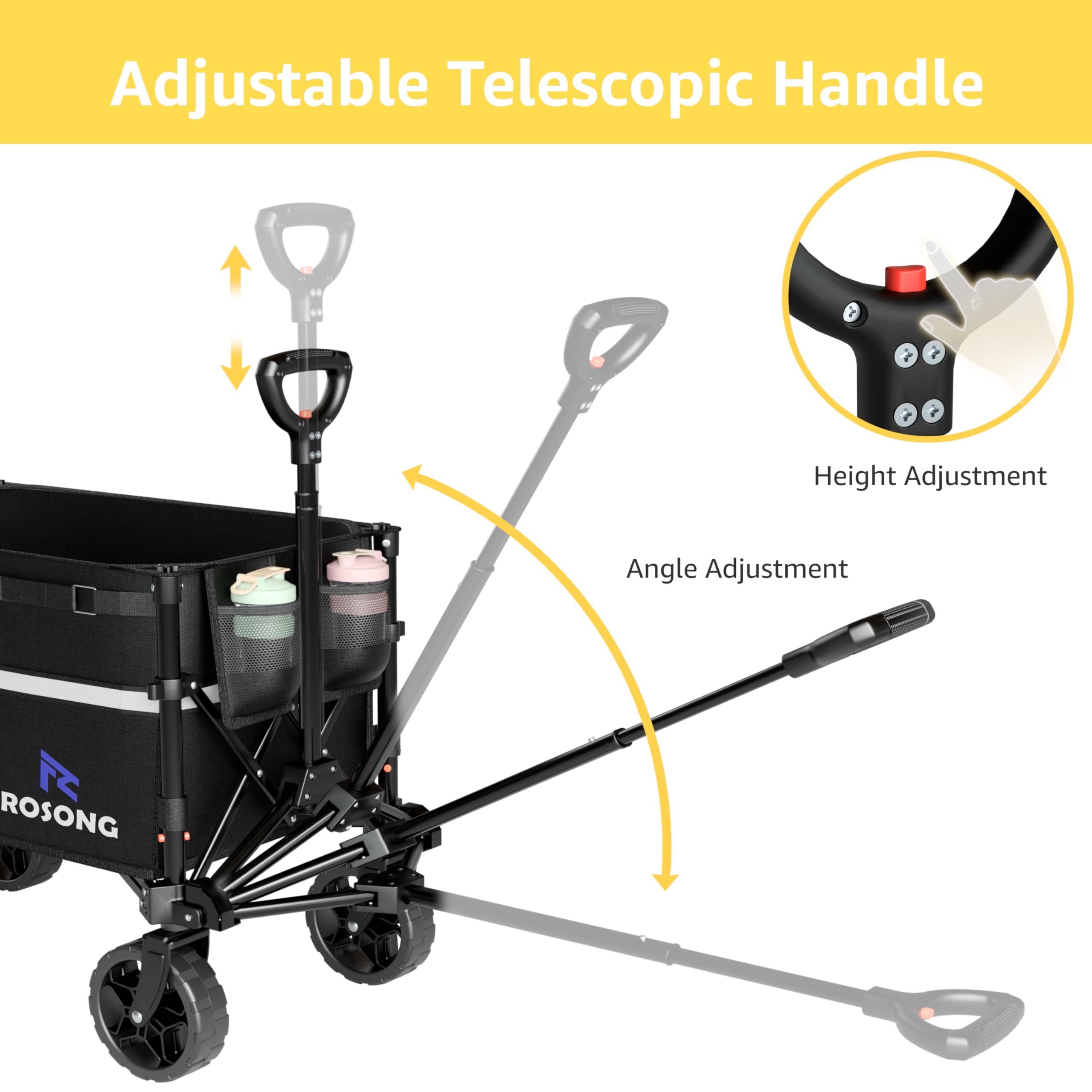 ROSONG wagon uses 600D Oxford fabric for rugged outdoor use.