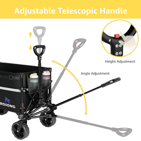 ROSONG wagon uses 600D Oxford fabric for rugged outdoor use.