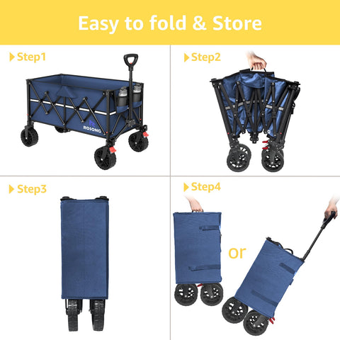 ROSONG collapsible wagon navy blue detachable wheels simplify cleaning and maintenance.