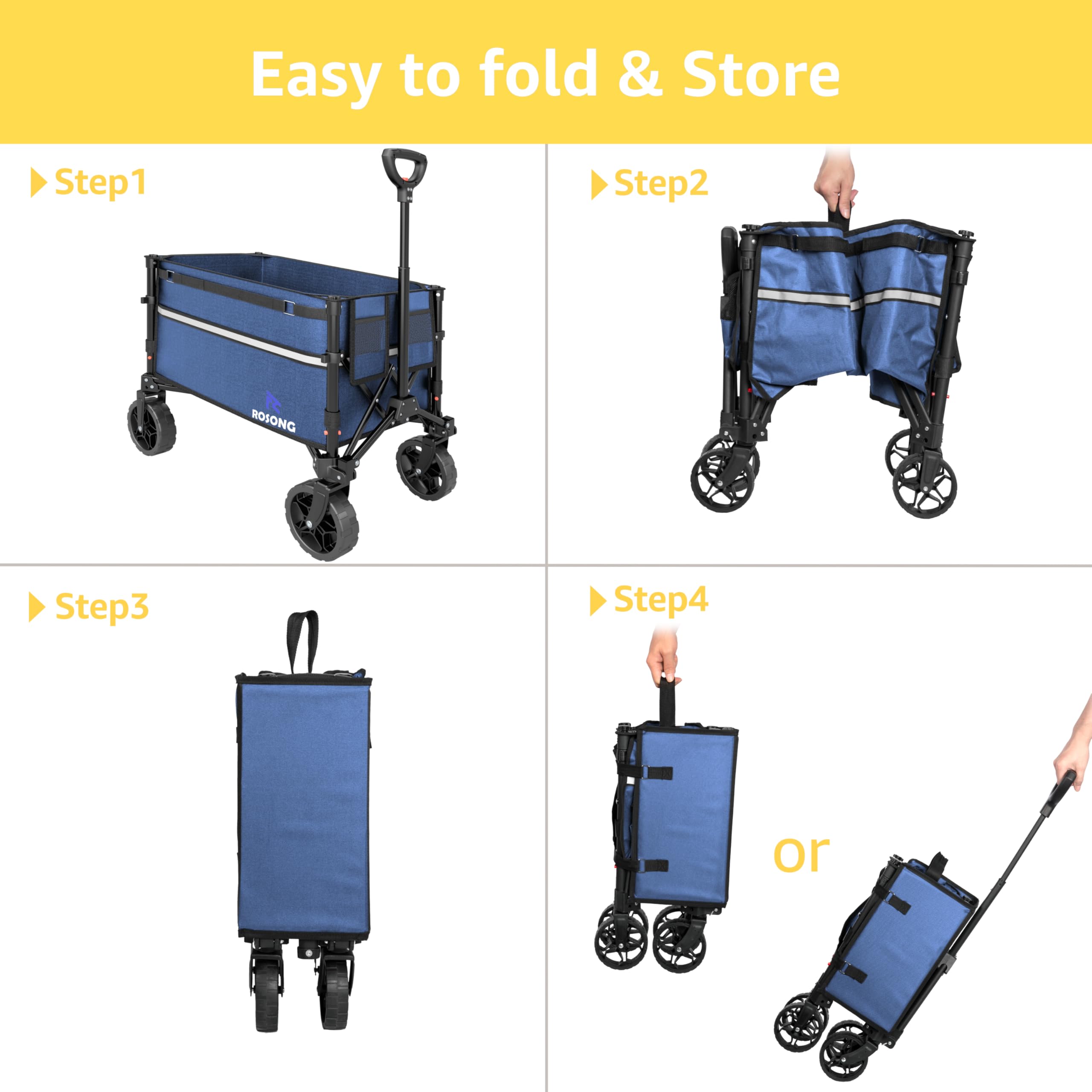 ROSONG navy blue wagon with 120L capacity ready for larger loads on outings.