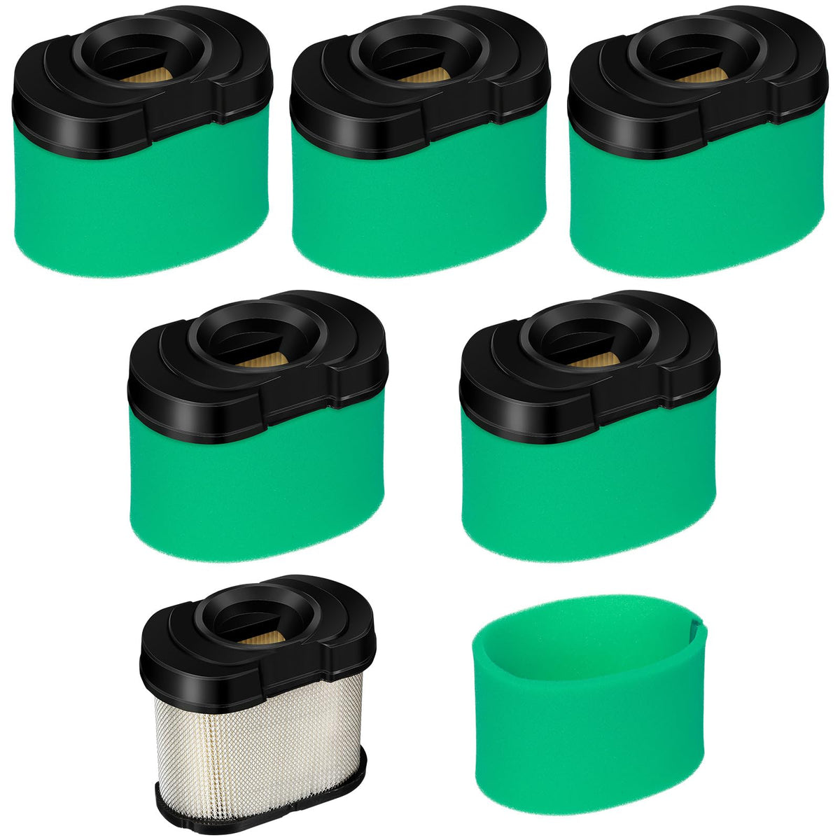 Rossesay air filter front view highlights six-pack value for mower maintenance.