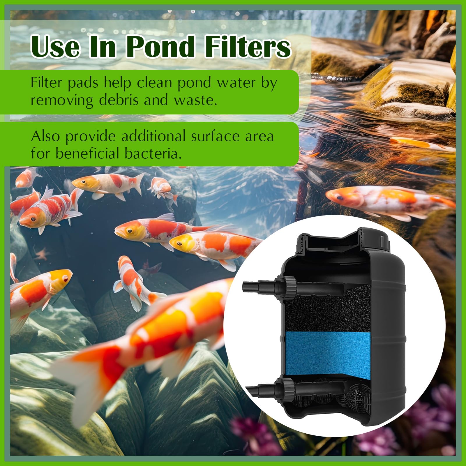 Rossesay 2-pack filter pads provide coarse and fine filtration for ponds.