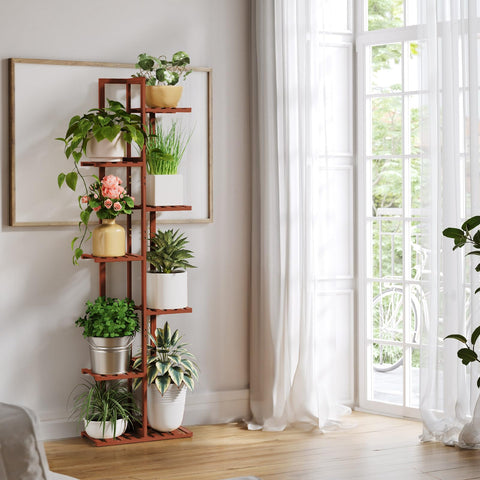 ROSSNY bamboo plant rack emphasizes durability and natural warmth in any home.