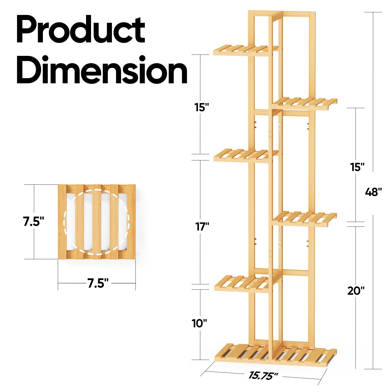 ROSSNY bamboo plant stand with natural finish for durable indoor display.
