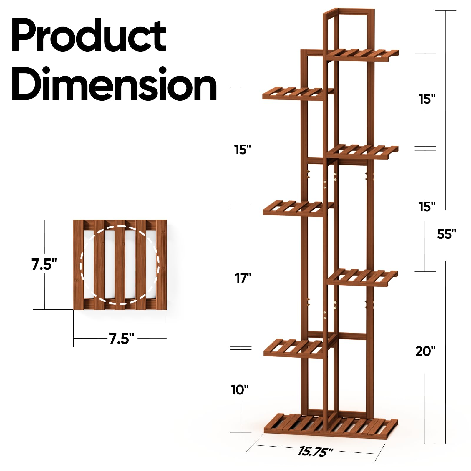 ROSSNY indoor plant shelf displaying eight pots, ideal for sunlit corners or living rooms.
