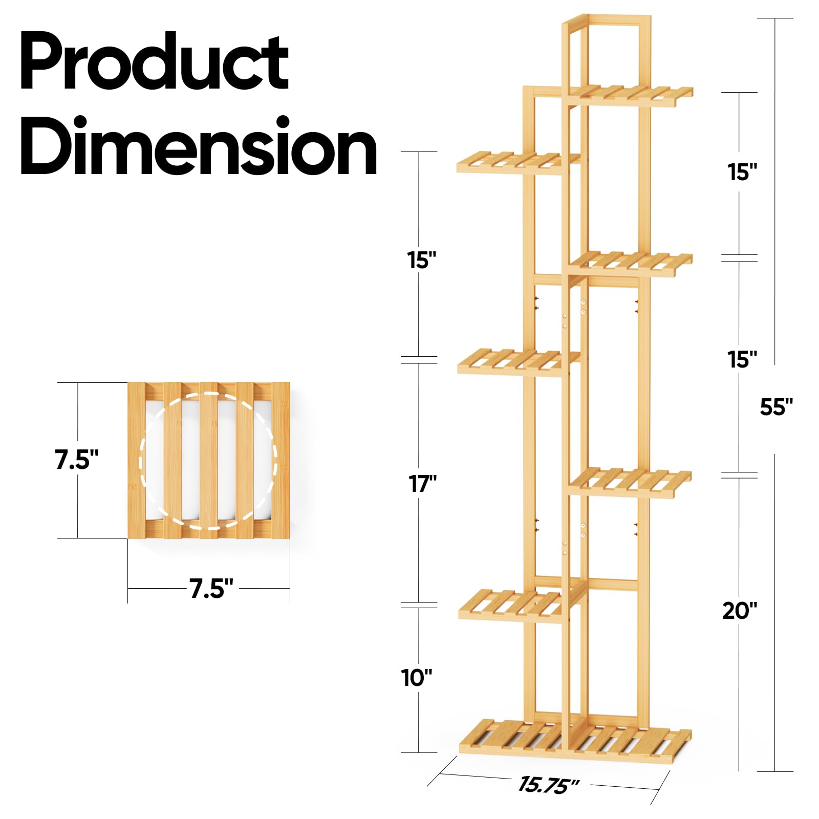 ROSSNY indoor plant shelf-side view highlighting sturdy seven-tier structure