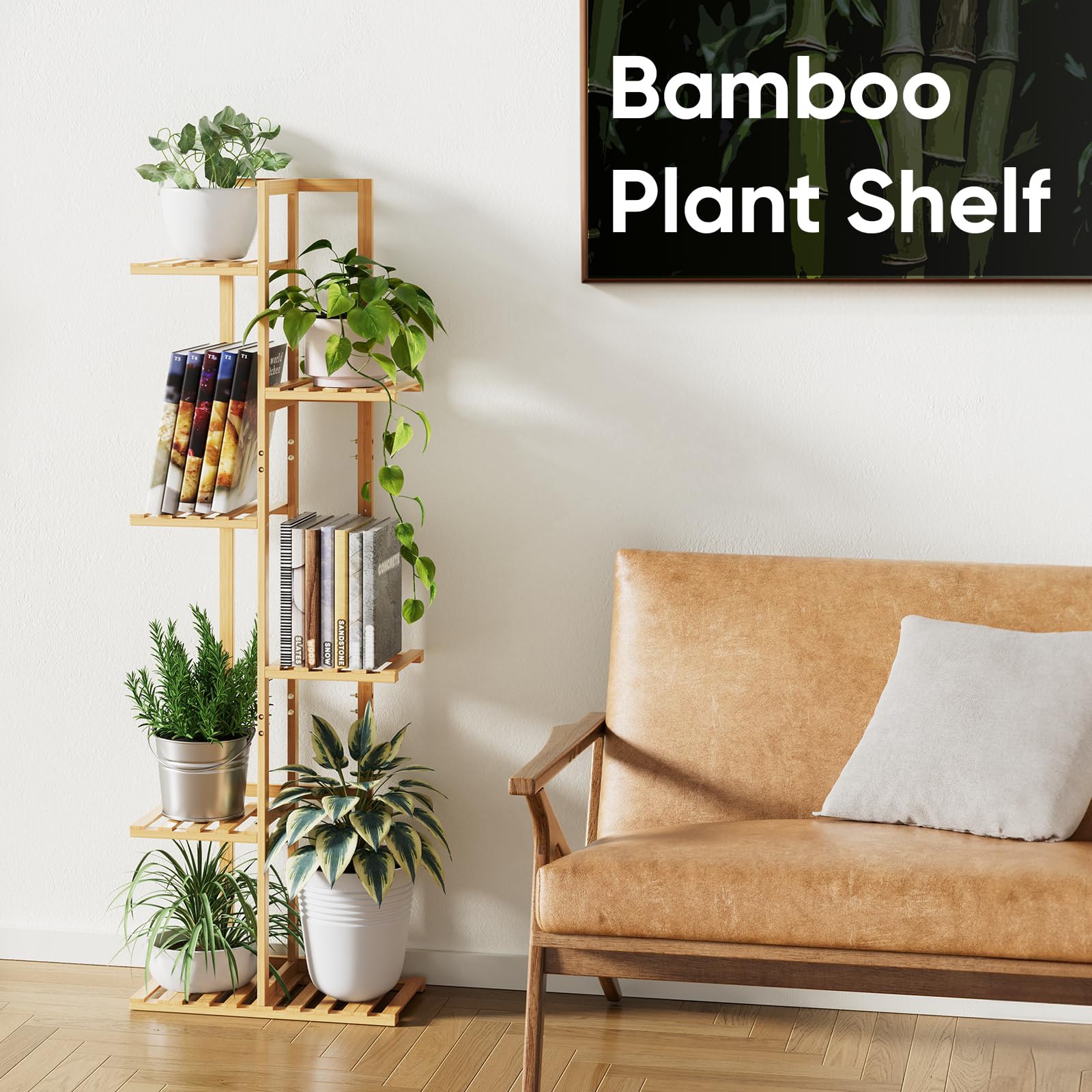 ROSSNY mid-century design plant stand adds elegant natural decor.