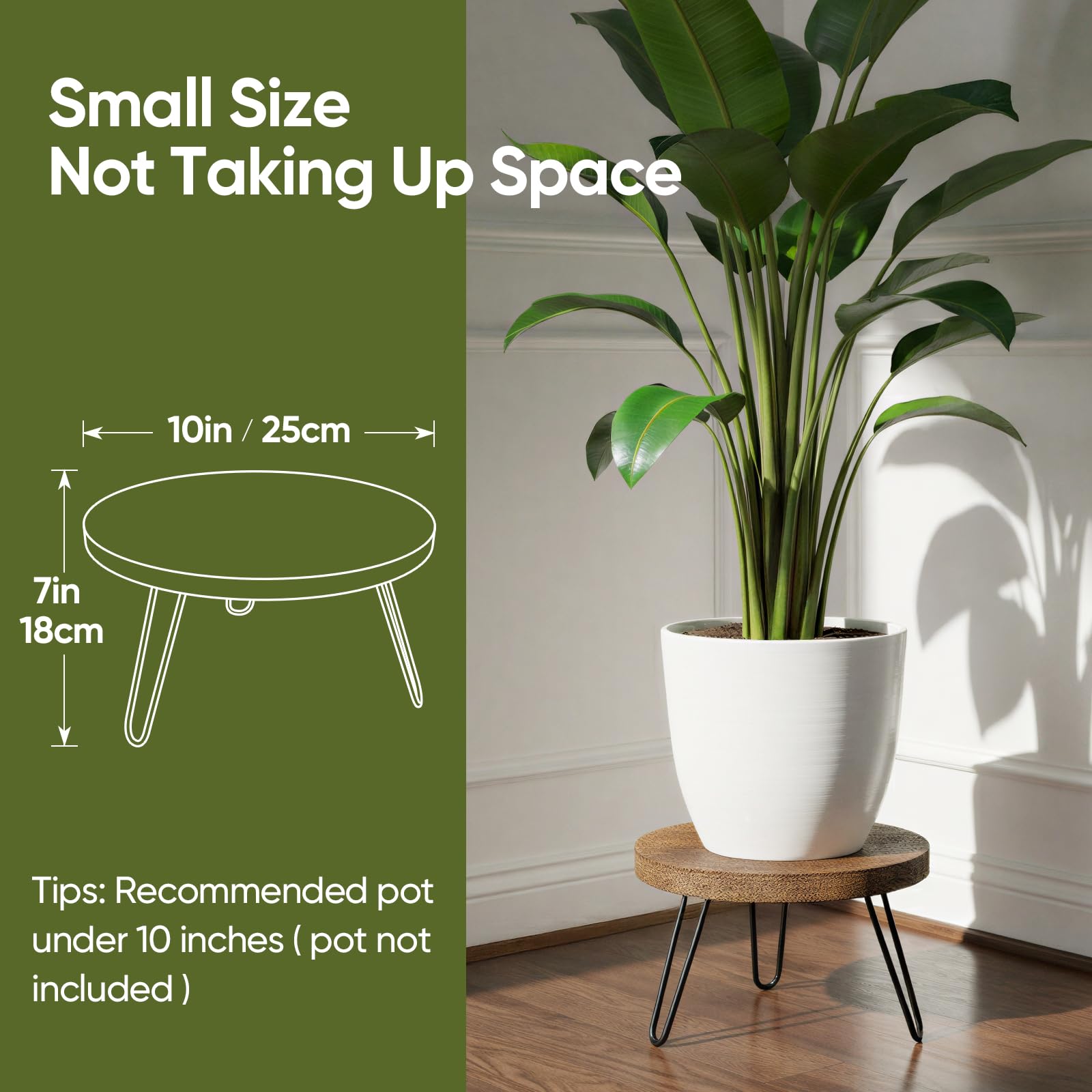 ROSSNY wooden plant stand with sturdy bracket supports small pots.